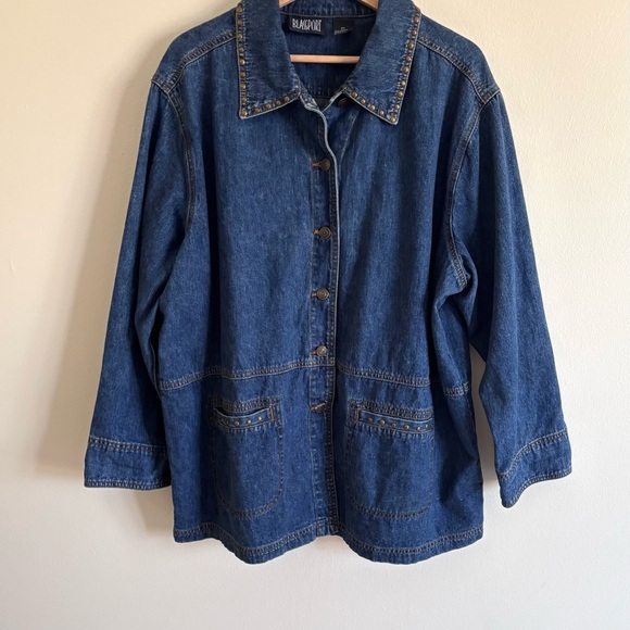 Bill Blass Sport Vintage Studded Blue Denim Chore Jacket 2X Cotton - Picture 1 of 3